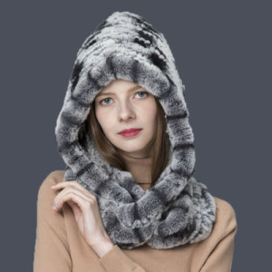 1808027 knitted rex rabbit fur snow hat scarf eileenhou (30)