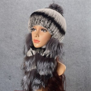 1808029 KNITTED REX RABBIT FUR HAT WITH EARMUFFS SILVER FOX (10)