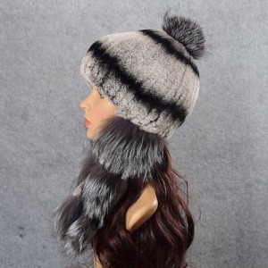 1808029 KNITTED REX RABBIT FUR HAT WITH EARMUFFS SILVER FOX (13)