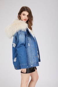 1809101 denim coat with fox lining raccoo collar eileenhou (13)