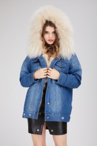 1809101 denim coat with fox lining raccoo collar eileenhou (18)