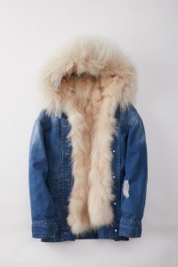 1809101 denim coat with fox lining raccoo collar eileenhou (2)