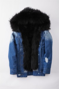 1809101 denim coat with fox lining raccoo collar eileenhou (5)