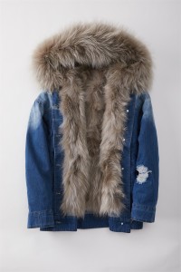 1809101 denim coat with fox lining raccoo collar eileenhou (6)