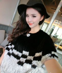 1809010 knitted mink fur poncho eileenhou black gray (11)