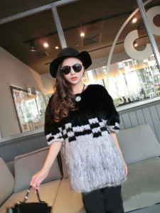 1809010 knitted mink fur poncho eileenhou black gray (7)