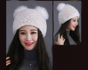 1809048 rex rabbit fur hat with fox poms eileenhou (1)