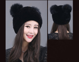 1809048 rex rabbit fur hat with fox poms eileenhou (5)