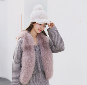 1809049 rex rabbit fur hat with fox poms wholesale (12)