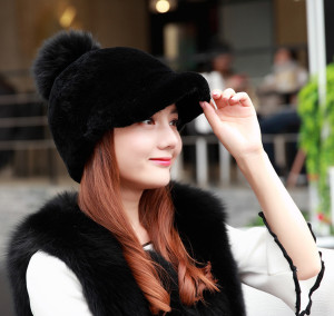 1809049 rex rabbit fur hat with fox poms wholesale (18)