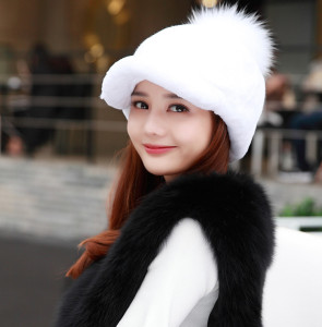 1809049 rex rabbit fur hat with fox poms wholesale (22)