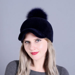 1809050 sheep fur hat with fox poms wholesaler (2)