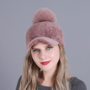 1809050 sheep fur hat with fox poms wholesaler (3)