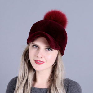 1809050 sheep fur hat with fox poms wholesaler (8)
