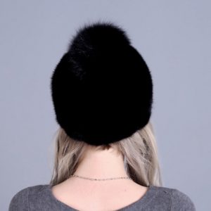 1809051 mink fur baseball hat with fox poms supplier (1)