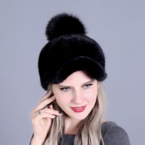 1809051 mink fur baseball hat with fox poms supplier (4)