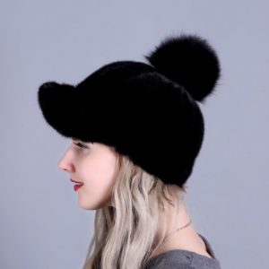 1809051 mink fur baseball hat with fox poms supplier (5)