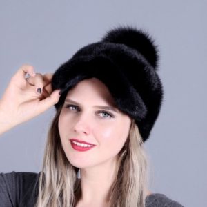 1809051 mink fur baseball hat with fox poms supplier (6)