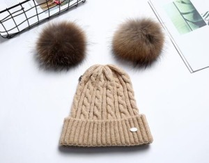 1809073 knitting hat with raccoon poms scarf set eileenhou (10)