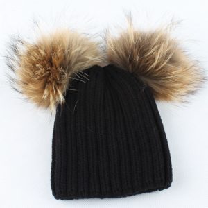 1809076 hat with double raccoon fur ball eileenhou (1)