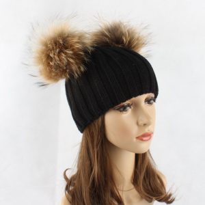 1809076 hat with double raccoon fur ball eileenhou (3)