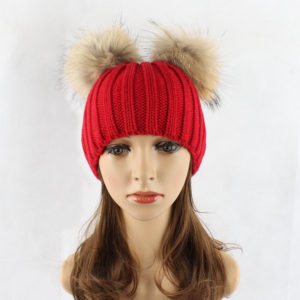 1809076 hat with double raccoon fur ball eileenhou (5)