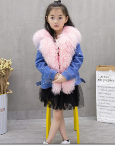 kid denim parka coat with rex rabbit fur lining eileenhou (2)