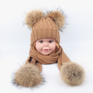 knitting raccoon poms hat set kid scarf knitting LVCOMEFF (20)1809054