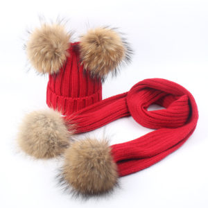 knitting raccoon poms hat set kid scarf knitting LVCOMEFF (30)1809054
