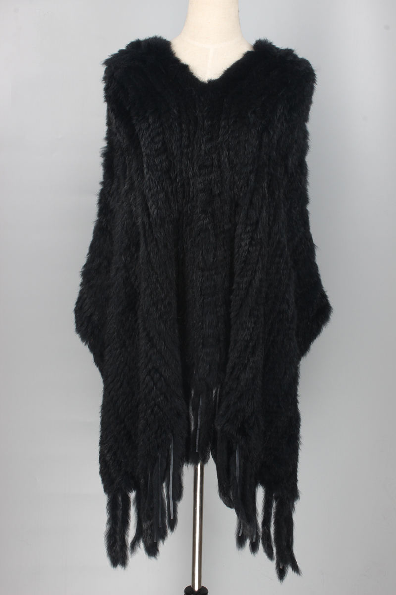 knitted rabbit fur poncho with tassels 1705077 – Lvcomeff
