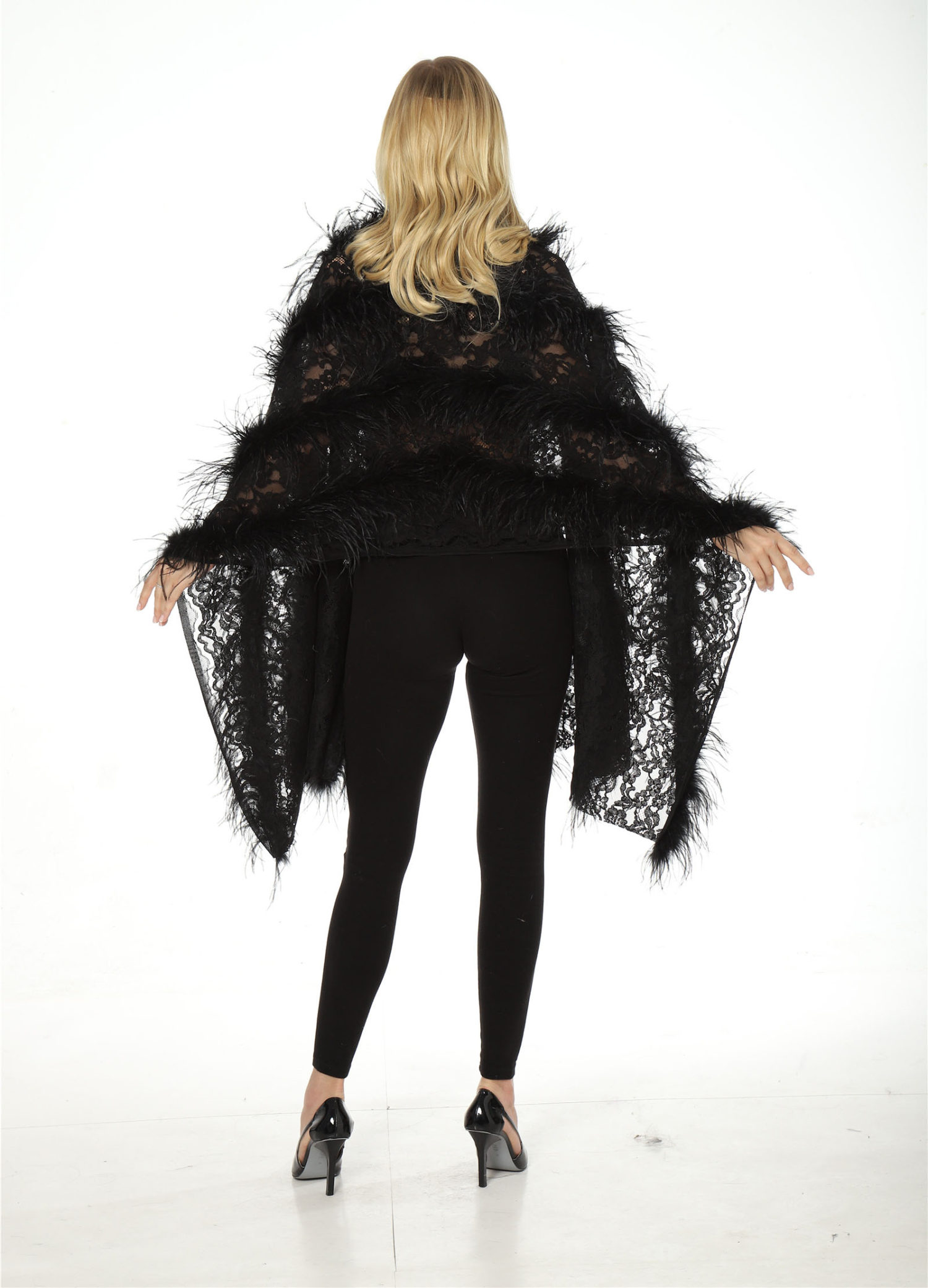real ostrich feather shawl with lace lvcomeff 2210003 - Image 4