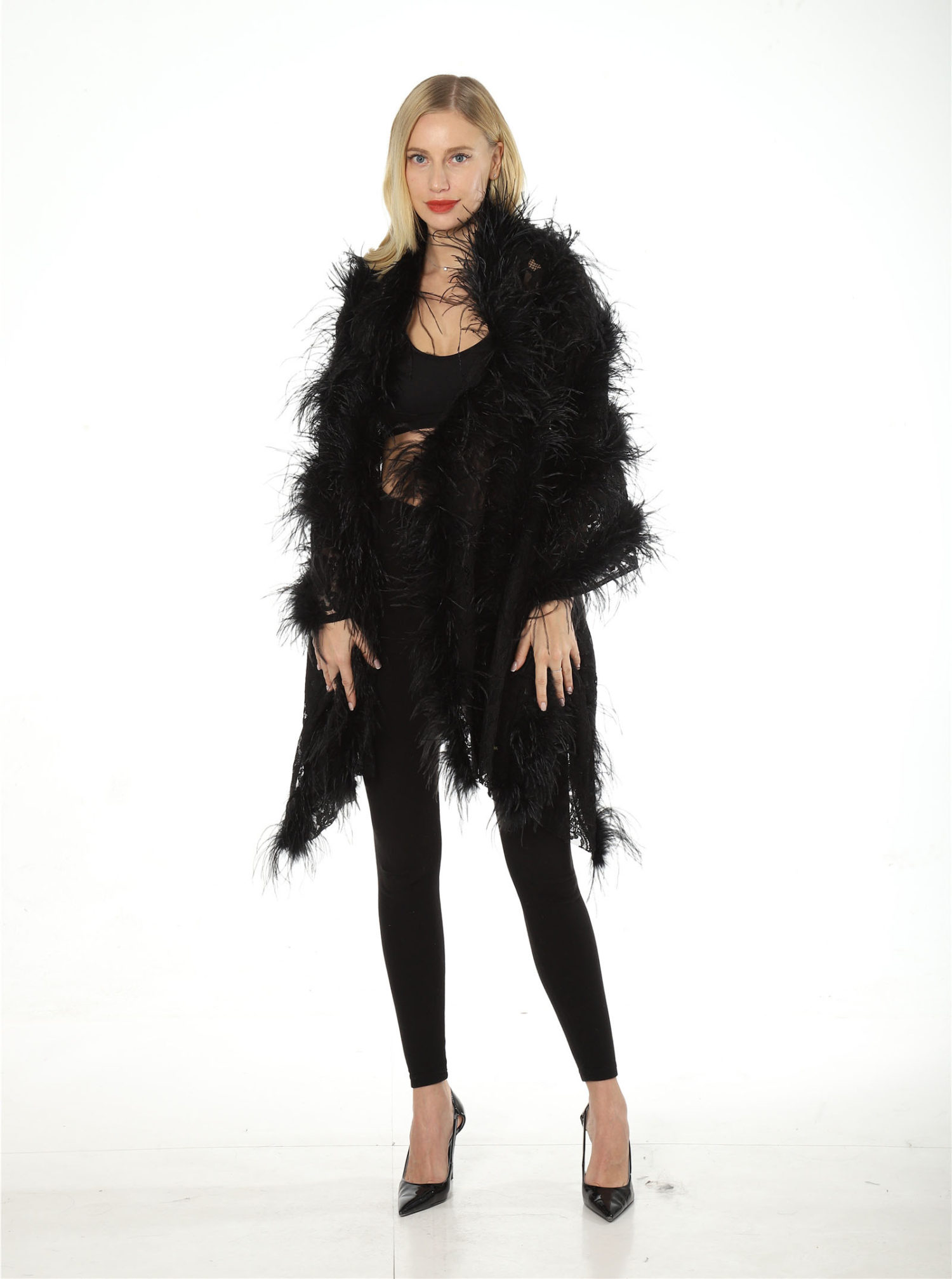 real ostrich feather shawl with lace lvcomeff 2210003 - Image 5