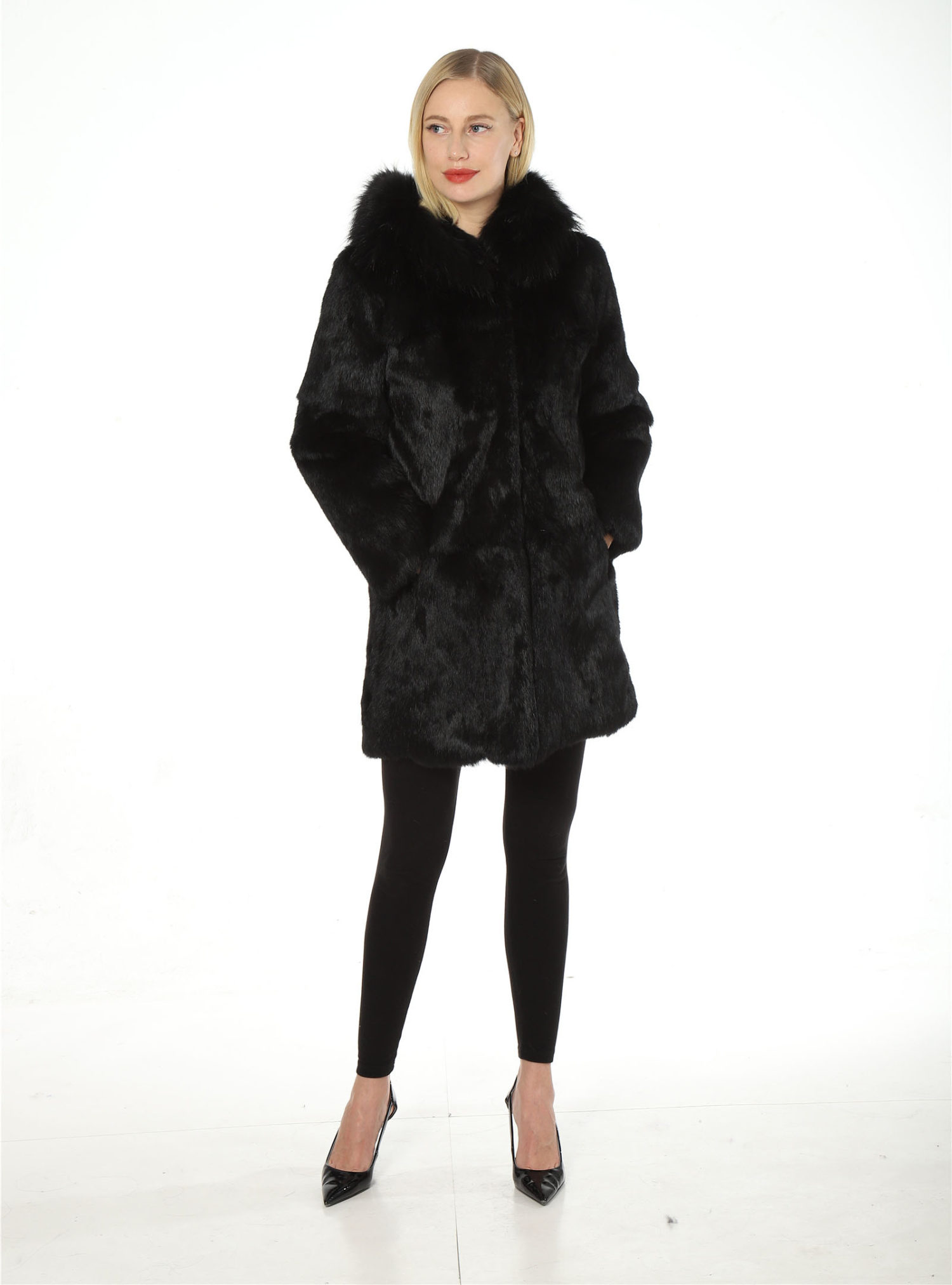 real rabbit fur full pelt coat with real fox fur trimming hood lvcomeff 2210024
