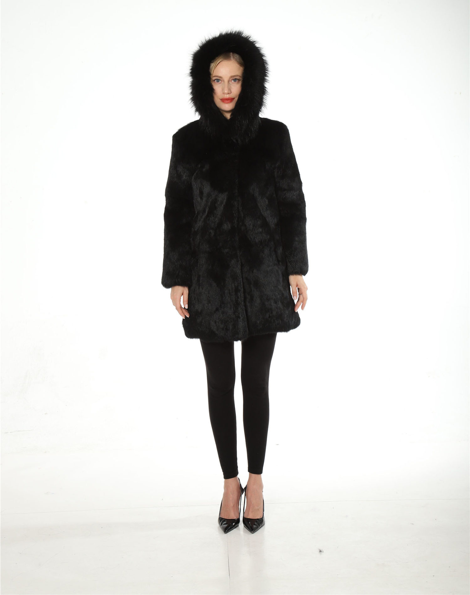 real rabbit fur full pelt coat with real fox fur trimming hood lvcomeff 2210024 - Image 3