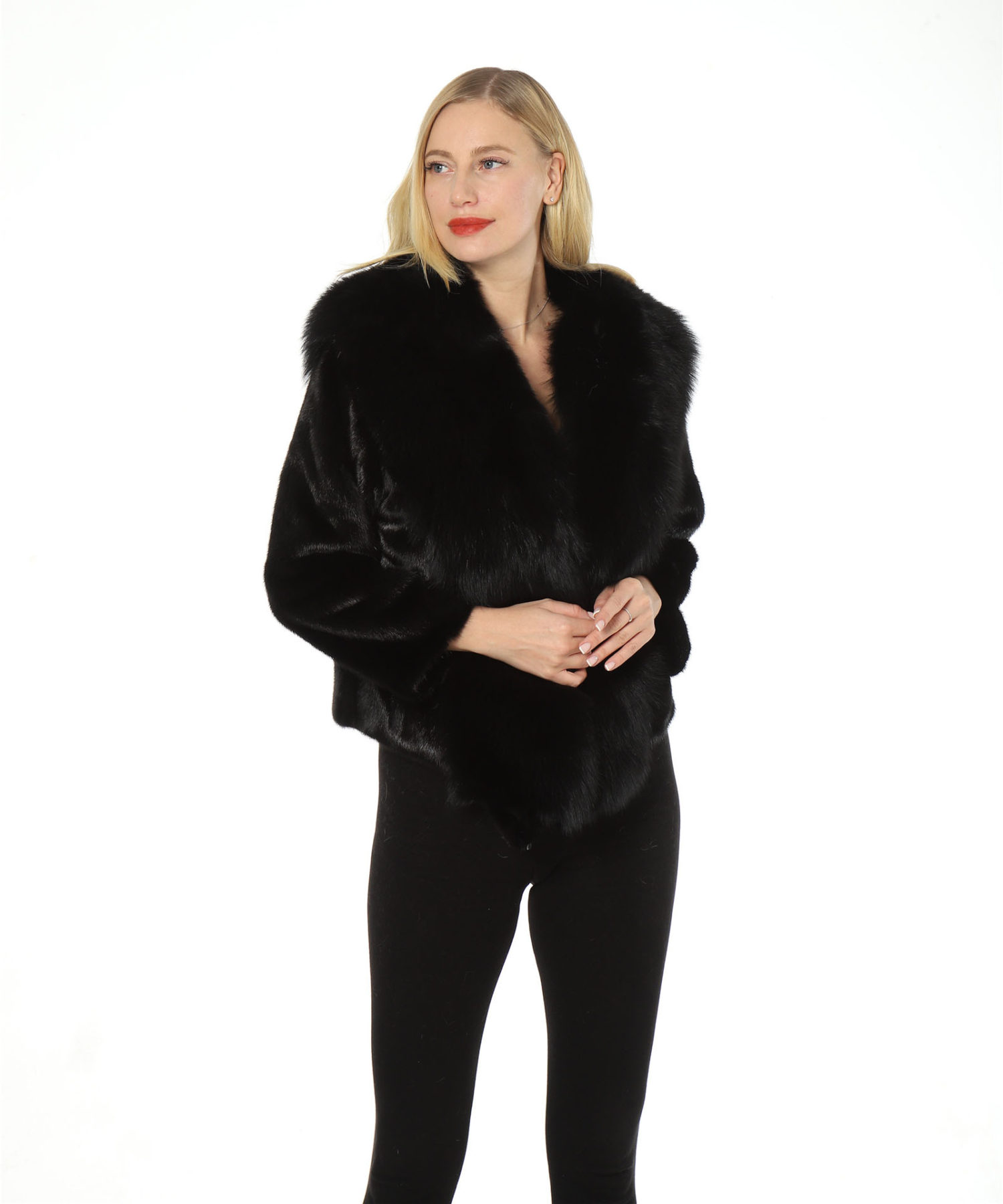 real mink fur coat with fox fur collar lvcomeff 2210025