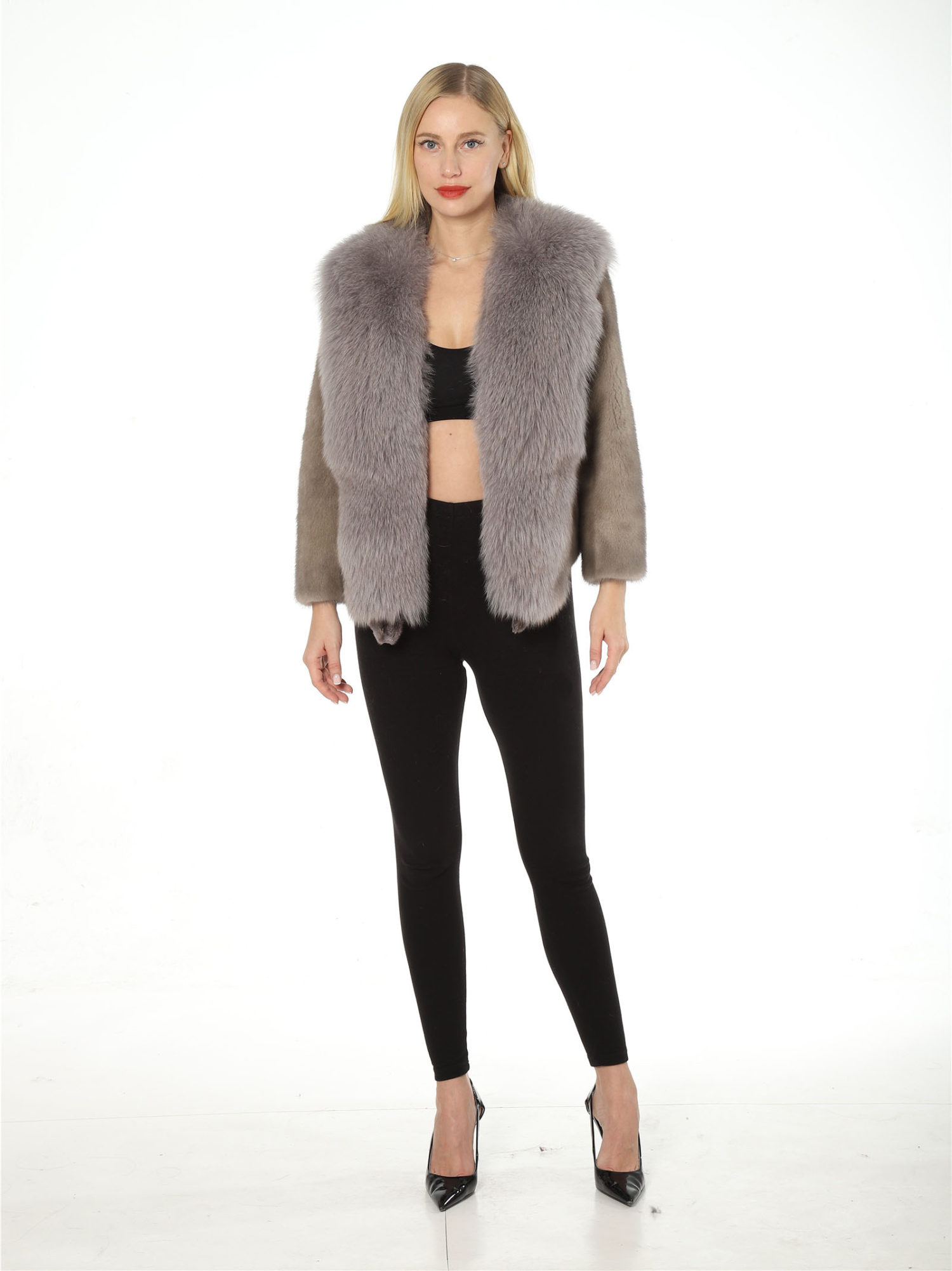 real mink fur coat with fox fur collar lvcomeff 2210025 - Image 8