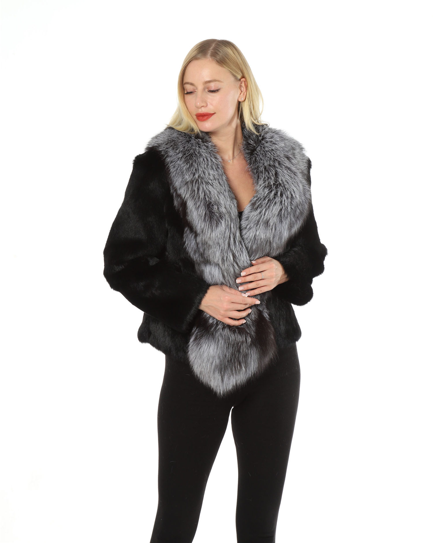 real rabbit fur full pelt with sliver fox collar lvcomeff 2210028