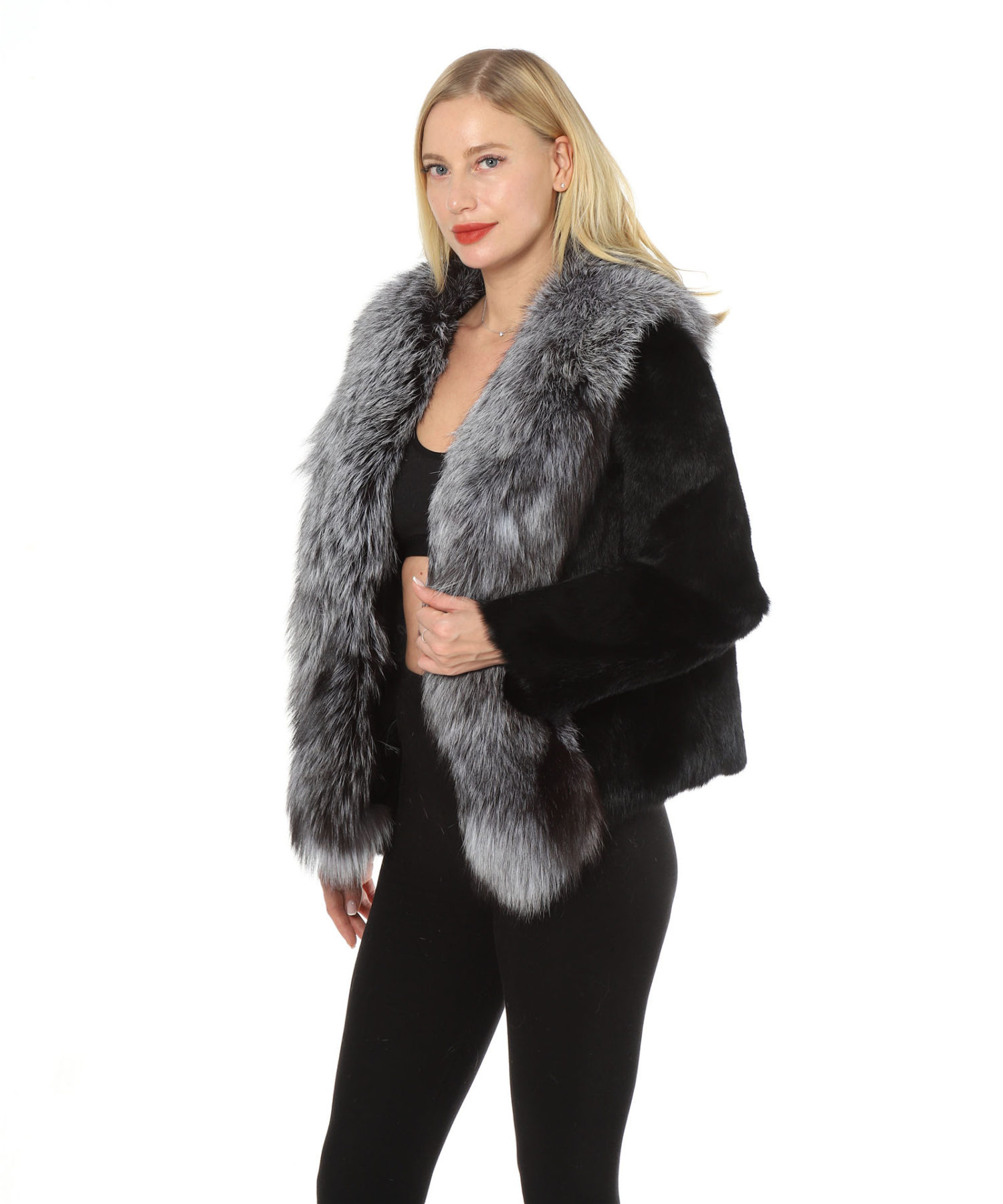 real rabbit fur full pelt with sliver fox collar lvcomeff 2210028 - Image 7