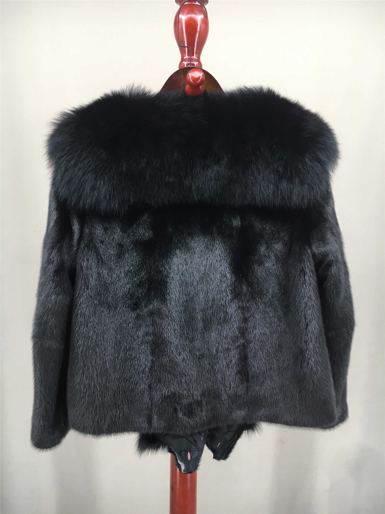 real mink fur coat with fox fur collar lvcomeff 2210025 - Image 6