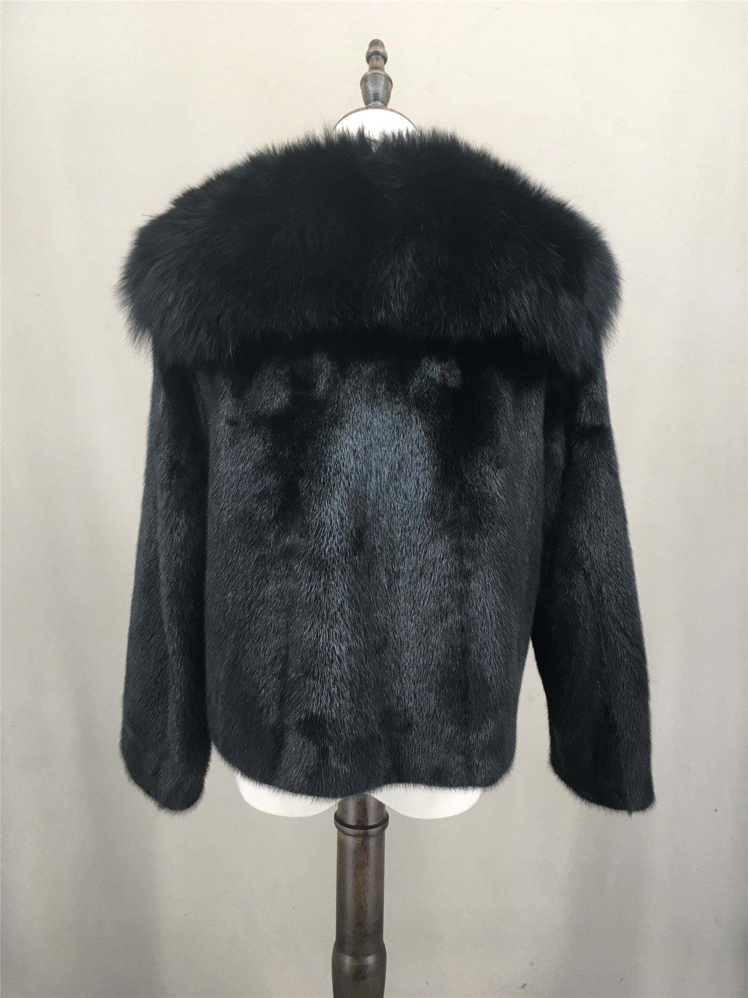 real mink fur coat with fox fur collar lvcomeff 2210025 - Image 3