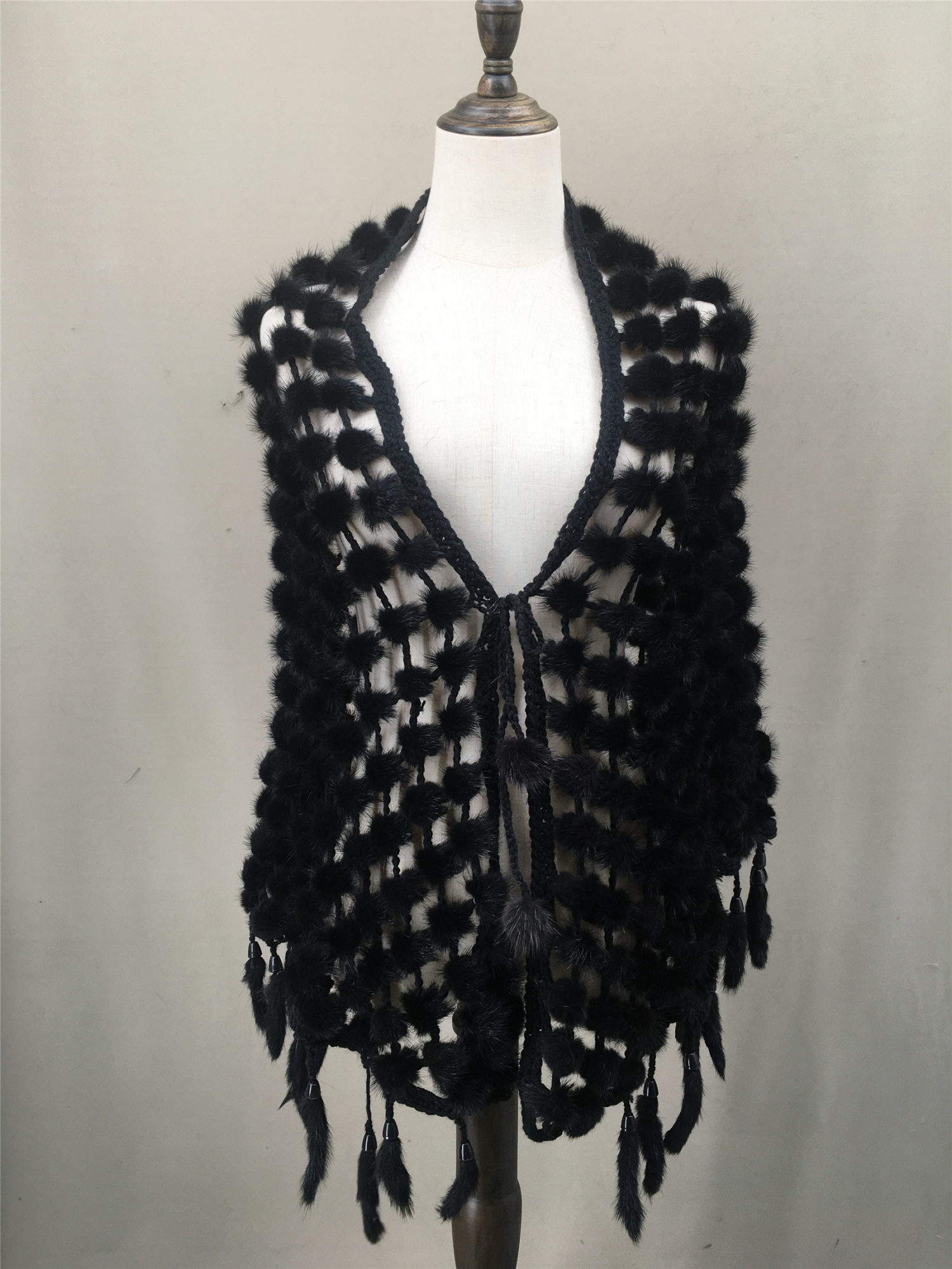 real mink fur sheer shawl with tassels lvcomeff 2210004
