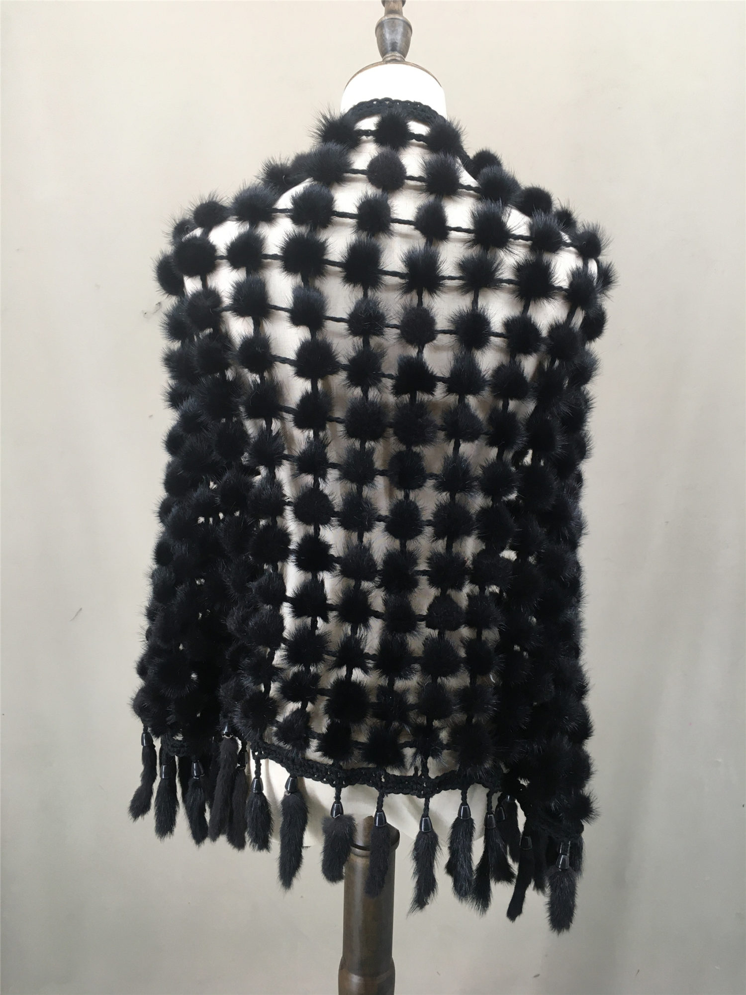 real mink fur sheer shawl with tassels lvcomeff 2210004 - Image 7