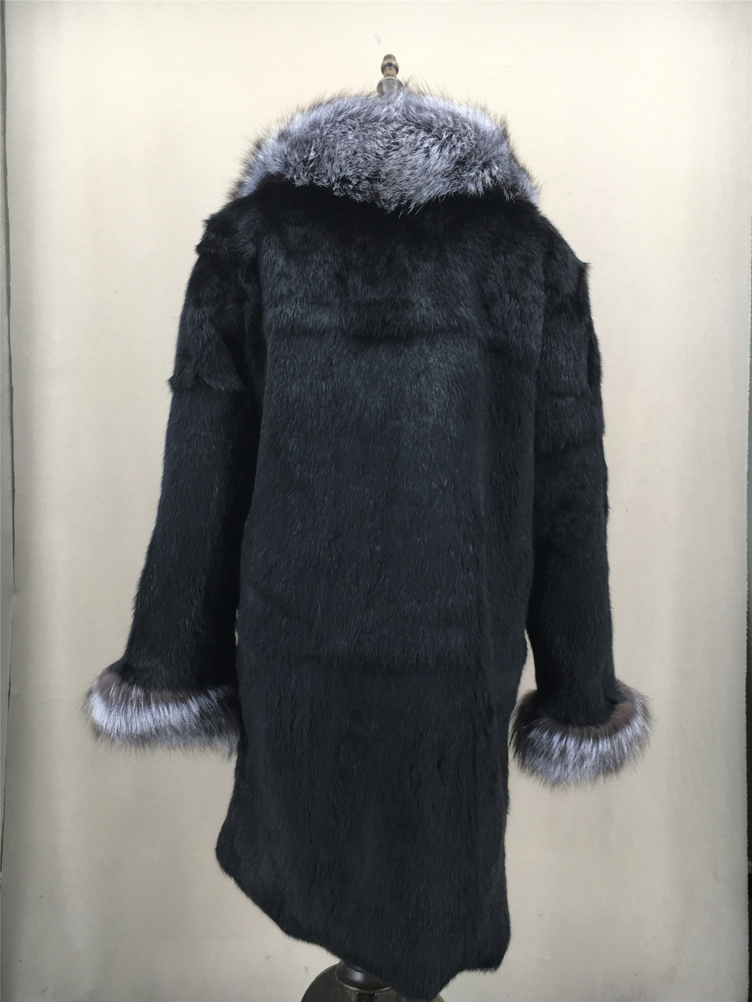 real rabbit fur full pelt with sliver fox collar and cuff coat lvcomeff 2210023 - Image 4