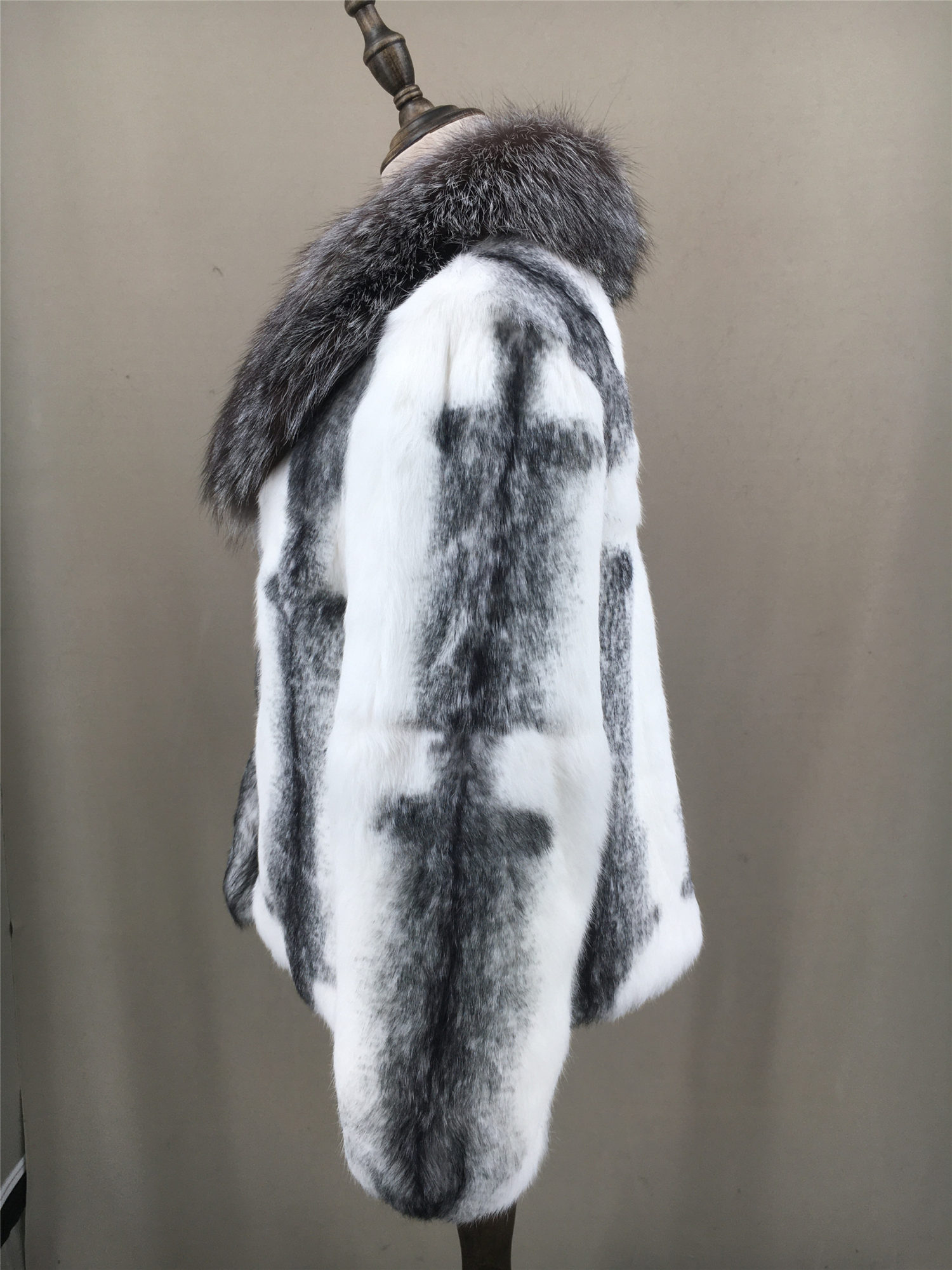 real rabbit fur full pelt coat with sliver fox collar lvcomeff 2210001 - Image 7