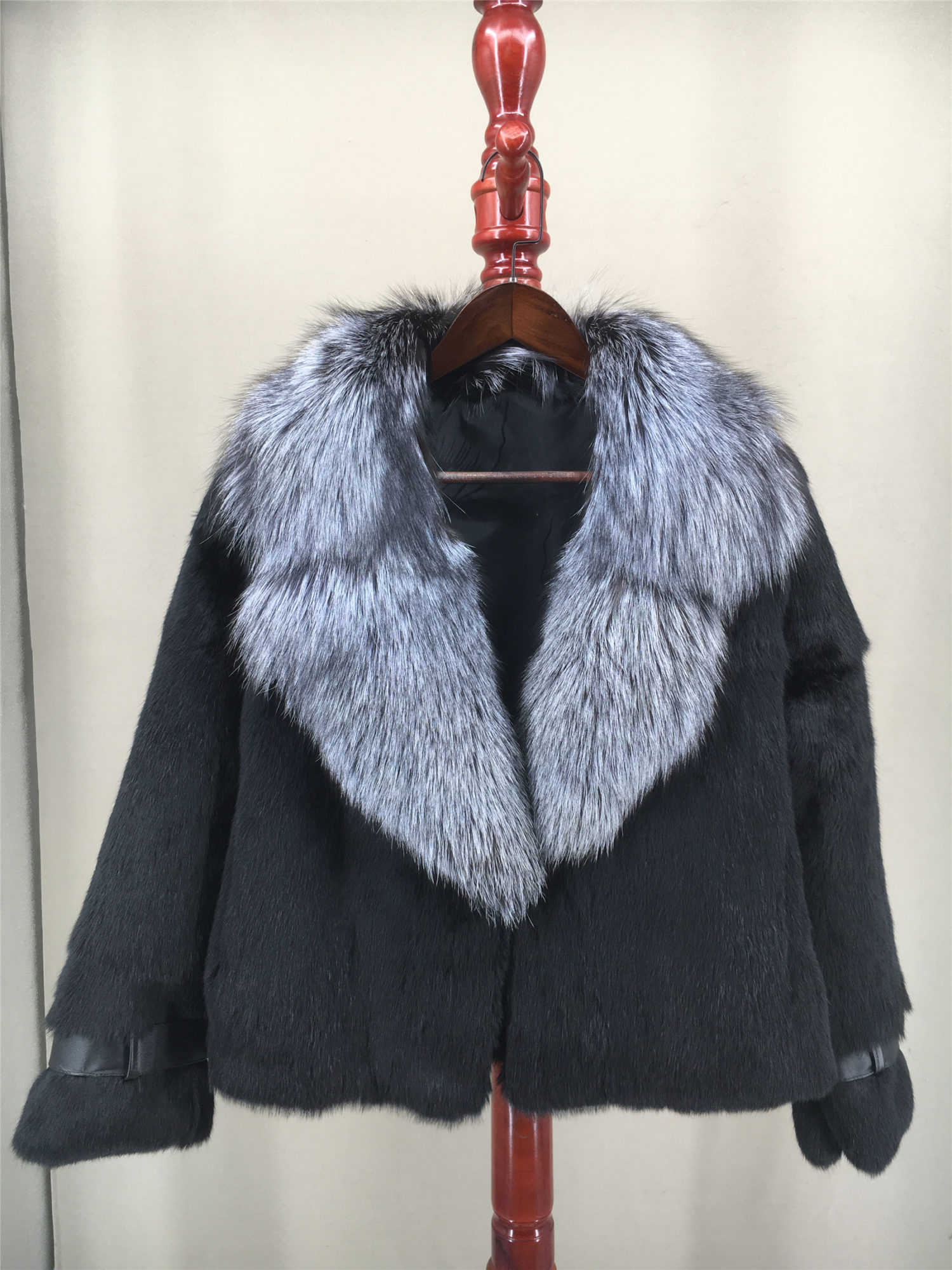 real rabbit fur full pelt coat with sliver fox and raccoon fur collar lvcomeff 2210027 - Image 6