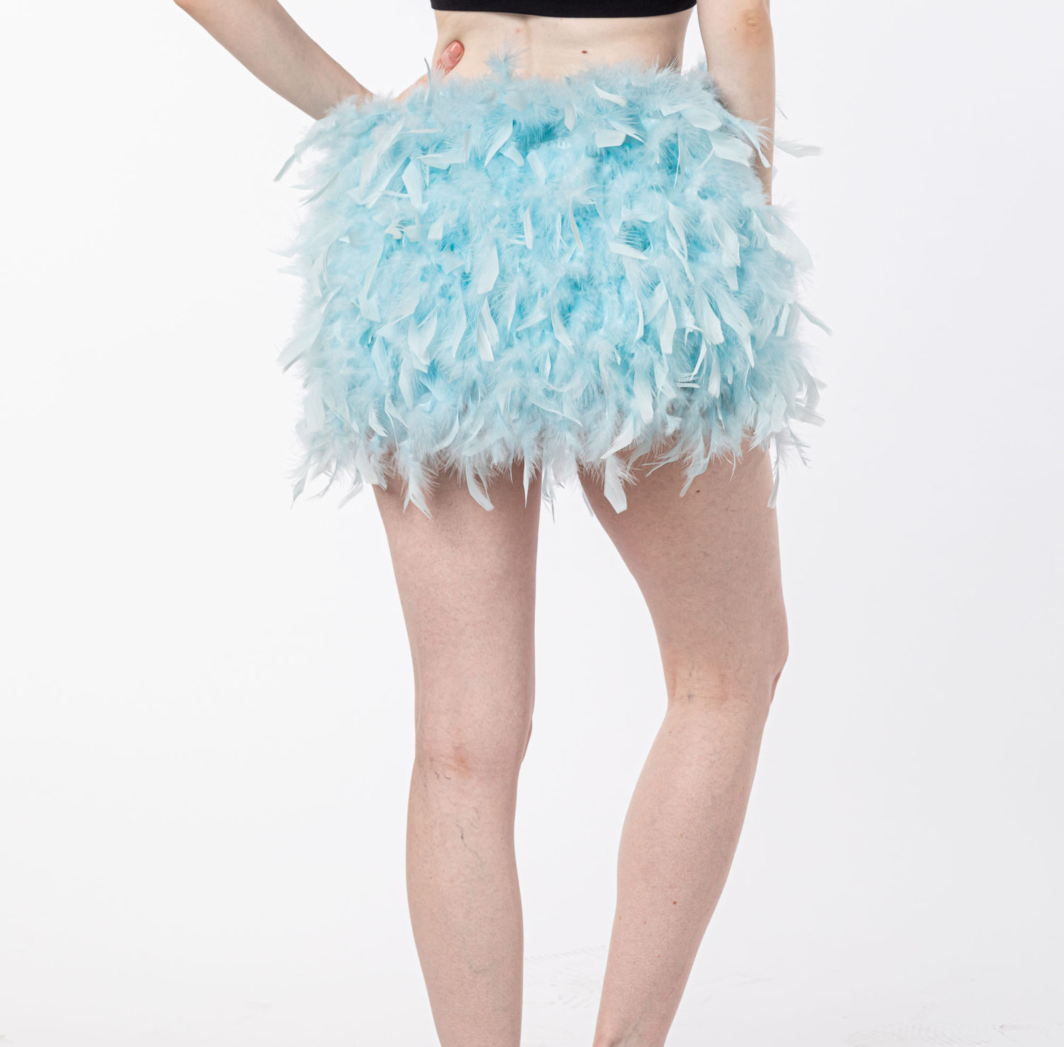 blue black elastic women feather skirt for party Lvcomeff 210709 - Image 4