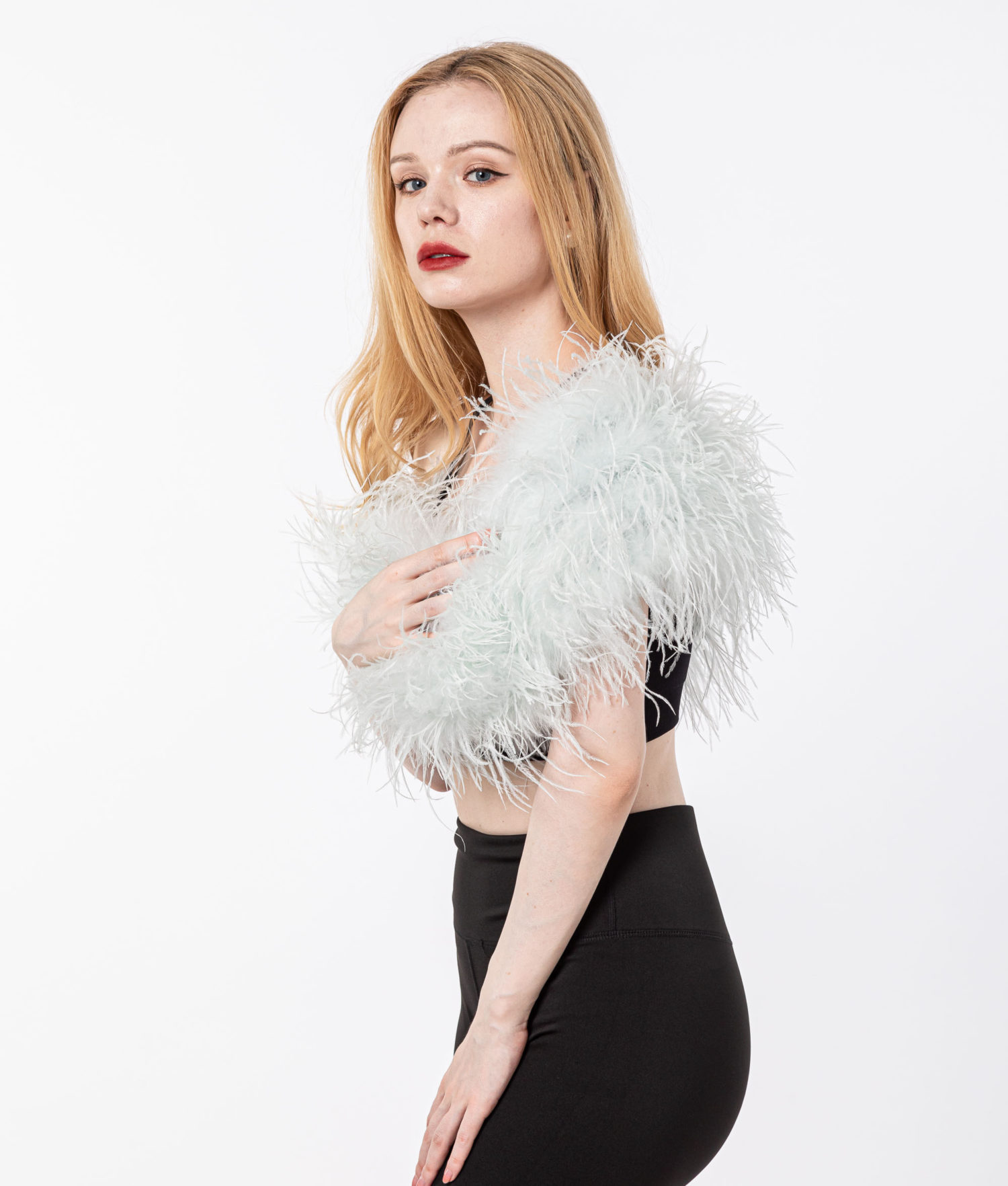white color knitted ostrich feather scarf 210712 - Image 2