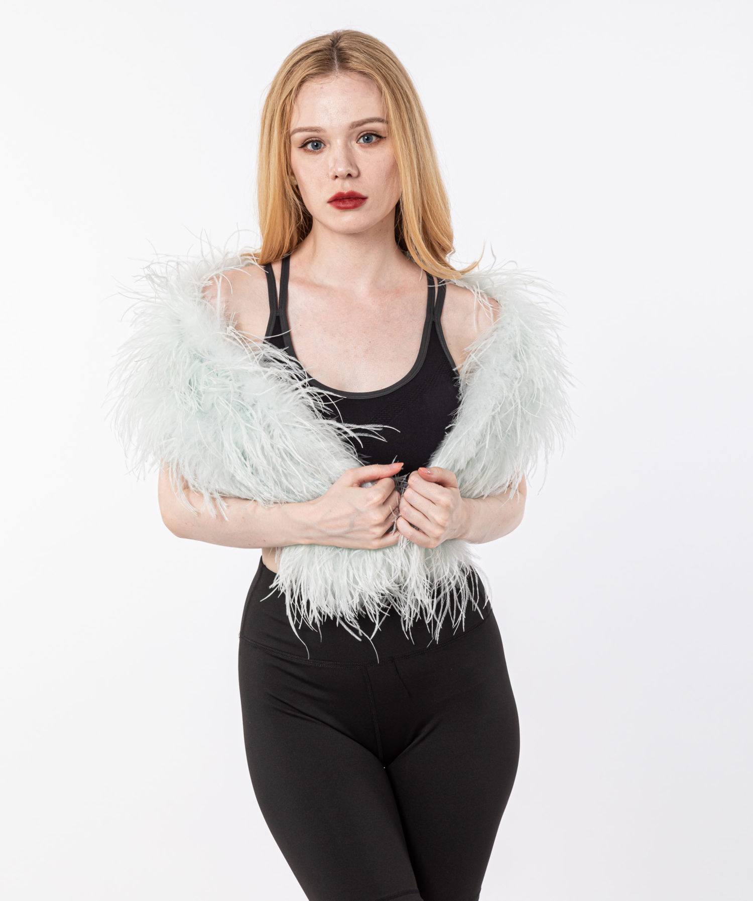 white color knitted ostrich feather scarf 210712