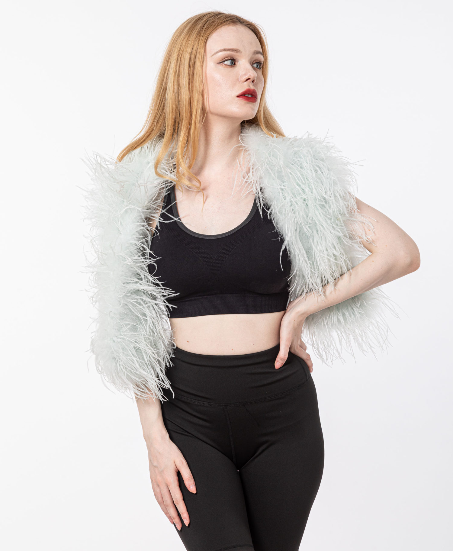 white color knitted ostrich feather scarf 210712 - Image 5