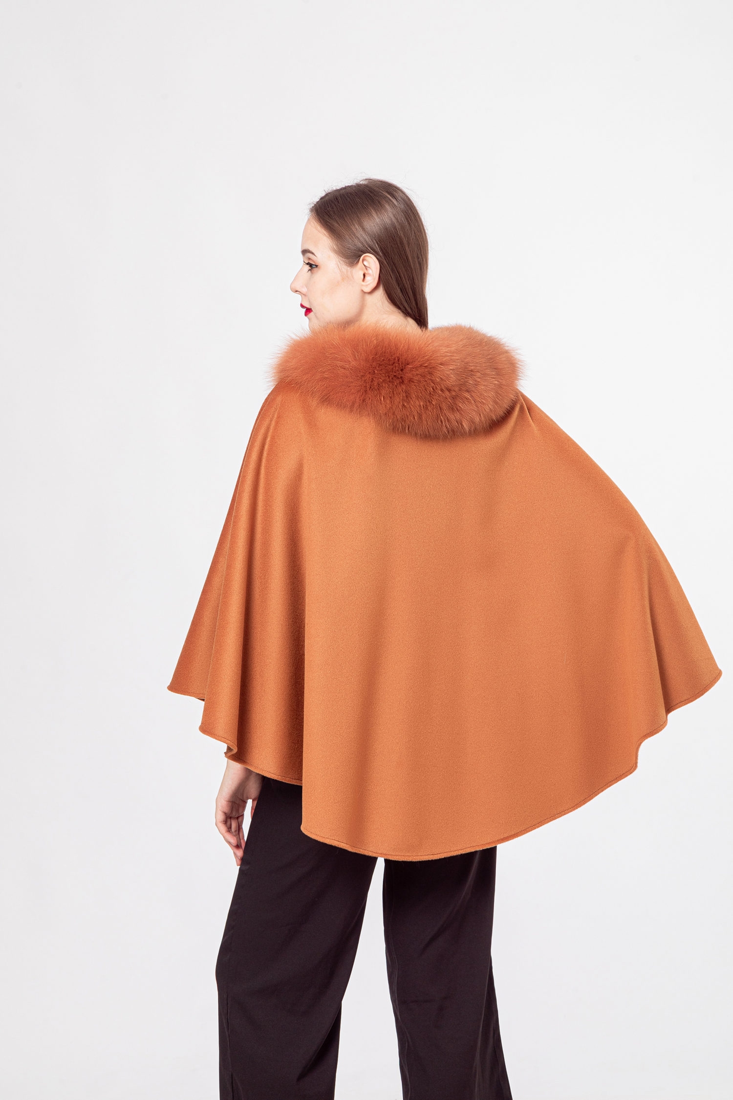 winter 100% wool shawl with fox fur collar lvcomeff 210724 - Image 4
